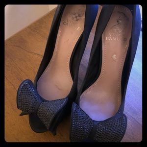 Black satin dressy evening shoes